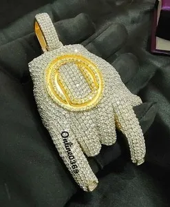 Authentic Celestial Rock Hand Pendant: 3.87ct Simulated Diamond, Gold-Plated Silver