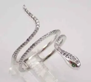 Authentic 1.00Ct 14K White Gold Plated Round Cut Moissanite Serpent Animal Engagement Ring