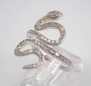 Authentic 14K White Gold Plated 2Ct Round Moissanite SNAKE Ring Wraparound Serpent Design