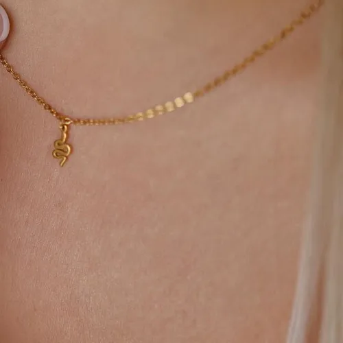Authentic Snake Serpent Charm Necklace 18K Gold Plated Animal Lover Pendant Gold Jewellery