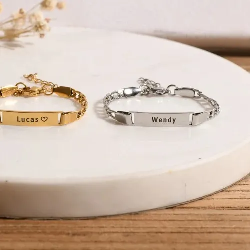 Authentic Custom Engraved Bar Bracelet, Personalized Name Plate Jewelry, Adjustable Open End Chain, Minimalist For Her