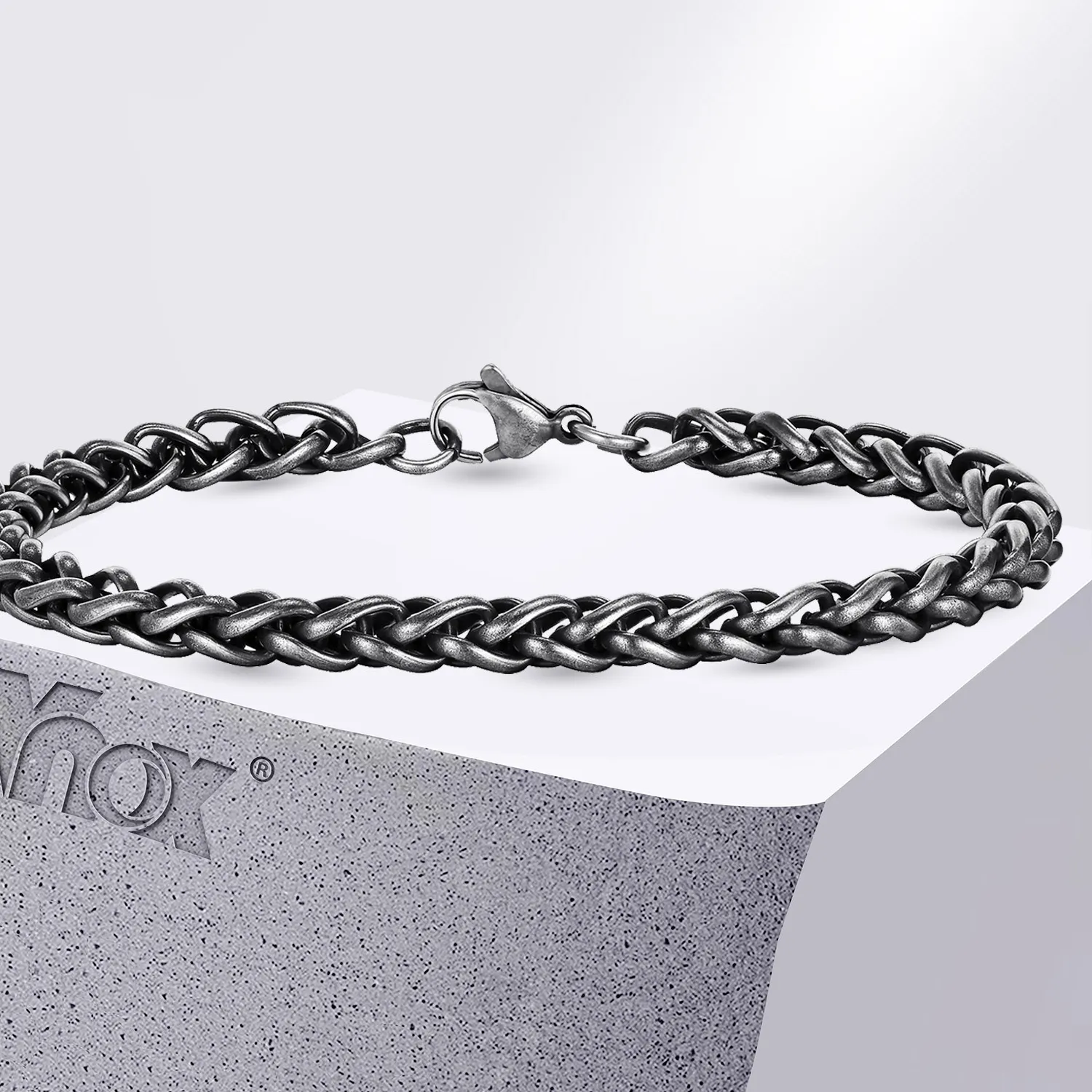Authentic Vnox Round Interlocked Cuban Link Chain Bracelets, Antique Wristband, Wheat Spiga Chain Jewelry
