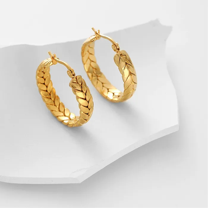 Authentic 316L Fine Jewelry Diameter 3cm Round Circle Weaving Interweaving Wheat Shape Hoop Earrings For Women