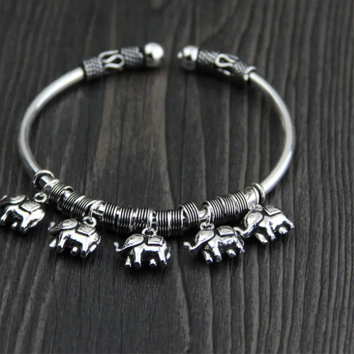 Authentic Elephant Wisdom: Open Silver Bangle of Protection & Flow