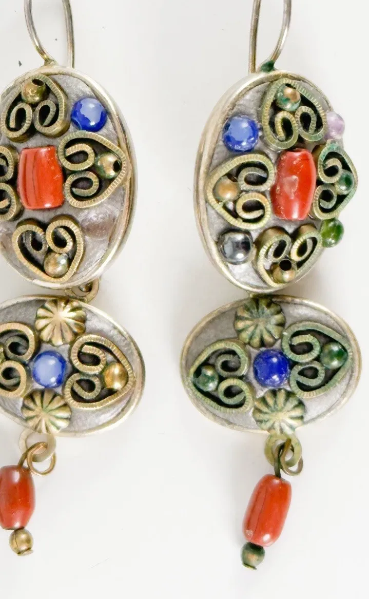 Authentic Celestial Embrace Lapis And Coral Earrings Of Ancient Ocean Wisdom