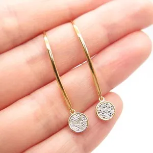 Authentic Celestial Halo Diamond Hook Earrings in Radiant Gold-Plated Sterling Silver