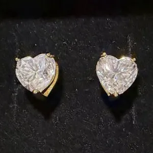 Authentic Radiant Heart Moissanite Celestial Studs in 18K Sun-Gilded Gold
