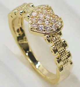 Authentic Heartfelt Protection: 14k Gold Plated Yellow Gold Heart Pavé Ring