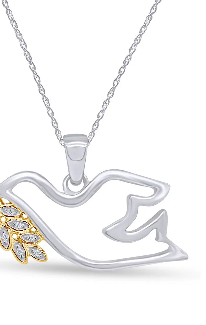 Authentic Celestial Messenger of Peace - Diamond Encrusted Dove Amulet in 14k Gold