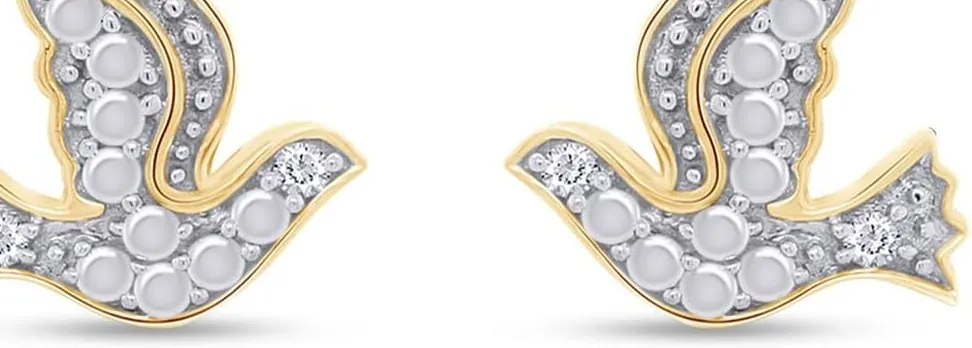 Authentic Natural Diamond Accent Dove Stud Earrings for Womens & Girls 925 Sterling Silver