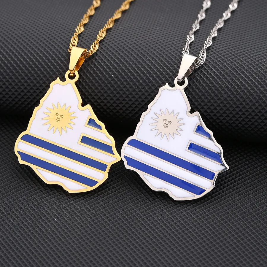 Authentic República Oriental Del Uruguay Map Flag Pendant Necklace Maps Jewelry