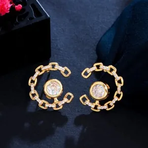 Authentic Radiant Orbit Gold-Plated Chain Stud Earrings