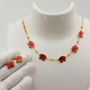 Authentic The Crimson Lotus Sanctuary Gold Plated Jewelry Set