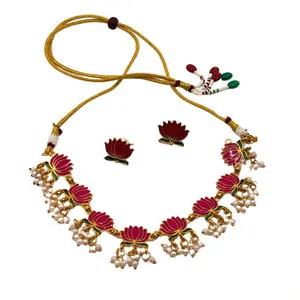 Authentic Sacred Lotus Blossom Gold-Plated Enamel Talisman Set