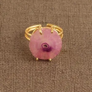 Authentic Radiant Solar Bloom Dual-Layer Quartz Ring in Radiant Gold