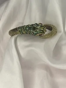 Authentic KJL Jeweled Snake Serpent Hinged Clamp Gold Plated Bracelet Kenneth J Lane