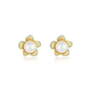 Authentic Celestial Bloom: Gold‑Plated Pearl Flower Studs