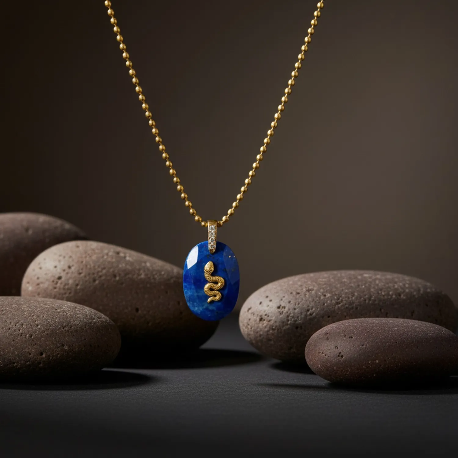 Authentic The Serpent of Wisdom Lapis Lazuli Gold-Plated Talisman