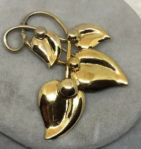 Authentic Enchanted Leaf of Fortune: Art Deco Gold Plated Brooch