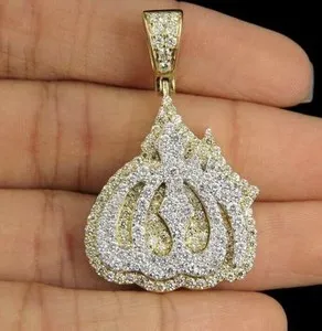 Authentic The Celestial Crescent: Radiant Moissanite Allah Pendant