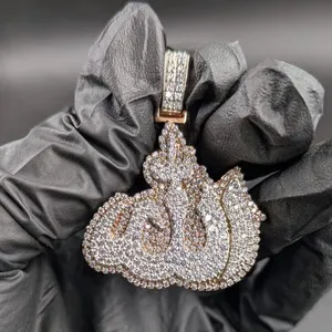 Authentic Celestial Crescent and Divine Light Moissanite Allah Pendant in Rose Gold