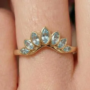 Authentic Tears of the Siren: Marquise Aquamarine Gold-Plated Silver Ring