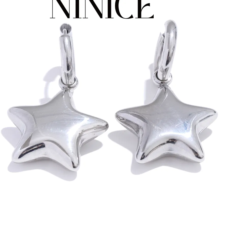 Authentic Ninice 316L Smooth Hollow Pentagram Star Dangle Earrings Anti Allergy Jewelry Accessories