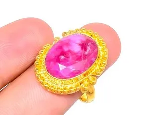 Authentic Crimson Flame Of Vitality Simulated Ruby Talisman Ring In 18K Yellow Gold Plate
