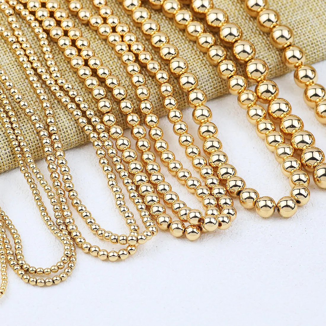 Authentic Water Plated Golden Round Beads Hematite Natural Stone Loose Spacer For Jewelry Making Diy Bracelet Necklace Accessories 2- 10Mm