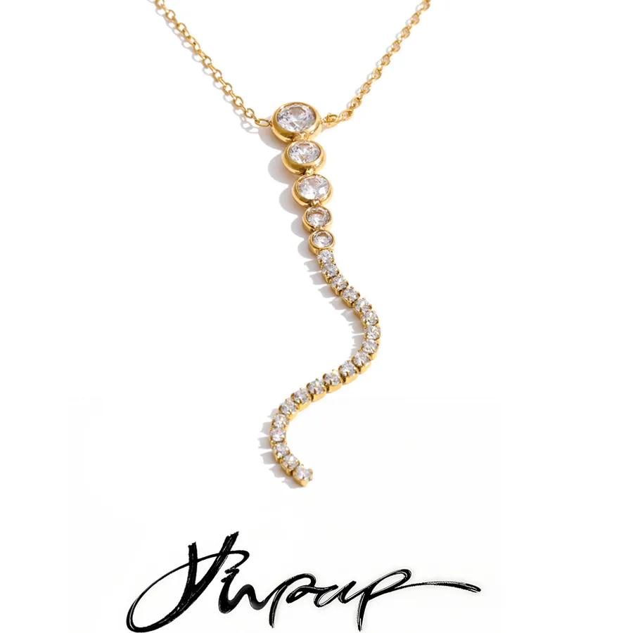 Authentic Yhpup 42+5cm Bling Cubic Zirconia Drop Necklace High Quality Dainty Summer Prethoracic Sexy Jewelry