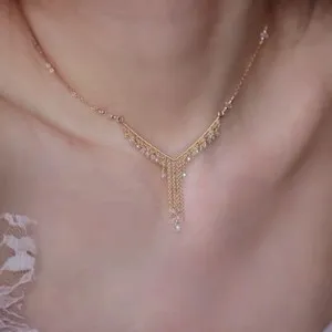 Authentic Unlock the Celestial Harmony of Your Soul with this 14k Gold Plated Crystal Tassel Necklace