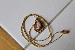 Authentic Celestial Guardian: Vintage Cameo Pendant on 925 Gold Plated Chain