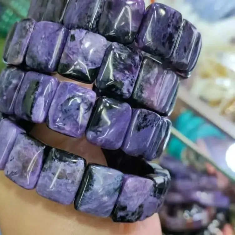 Authentic Natural Russian Charoite Stone Beads Bracelet Energy Gemstone Jewelry Bangle For Woman For