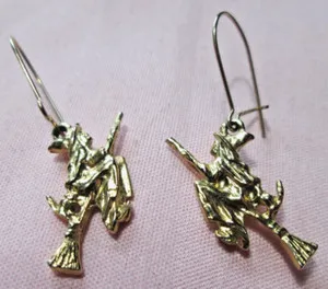 Authentic Wings of the Midnight Coven: 24k Gold Plated Flying Witches Earrings