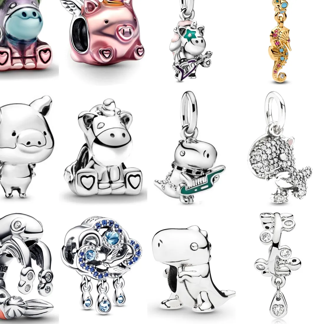 Authentic 925 Sterling Silver Little Flying Pig Dinosaur Chameleon Pendant For Original Bracelet Female Jewelry Exquisite