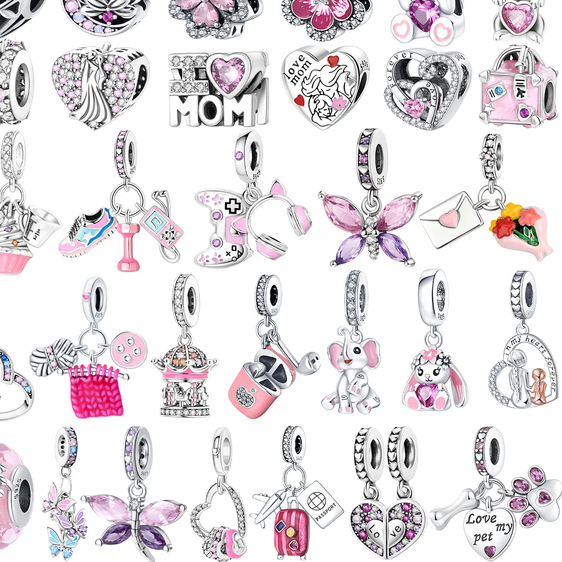 Authentic Celestial Silver Charms – Airplane, Heart, Butterfly & Bloom Mystic DIY Pendant Set
