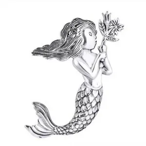 Authentic Guardian of the Tides: Majestic Mermaid in 14K White Gold Plated Splendor