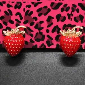 Authentic Sweet Sorcery Of The Heart Lady Red Enamel Strawberry Gold- Plated Stand Earrings