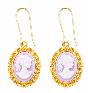 Authentic Ethereal Bloom Cameo: The Violet Veil Dangle Earrings