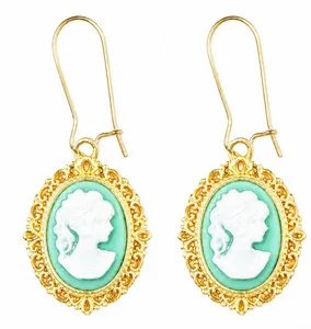 Authentic Botanical Reverie Cameo Dangle Earrings in Radiant Gold