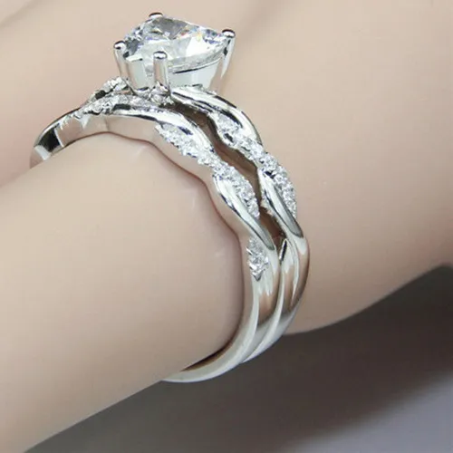 Authentic Heart of Love: Sterling Silver Heart-Shaped Ring Set with Diamond Accent