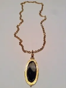 Authentic The Midnight Eclipse: Vintage Signed Monet 22k Gold-Plated and Black Acrylic Talisman