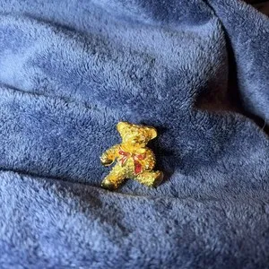 Authentic The Crimson Ribbon Bear: Vintage 1980s Gilded Talisman of Joy and Nostalgia