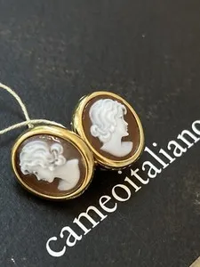 Authentic Ethereal Sea-Born Muse Gold-Plated Cameo Earrings