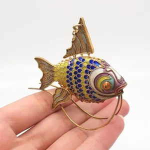 Authentic Dive into Serenity: Antique Enamel Koi Fish Fob of Enduring Vigor