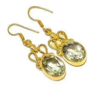 Authentic Verdant Aura: 18k Gold-Plated Prasiolite Sacred Earrings