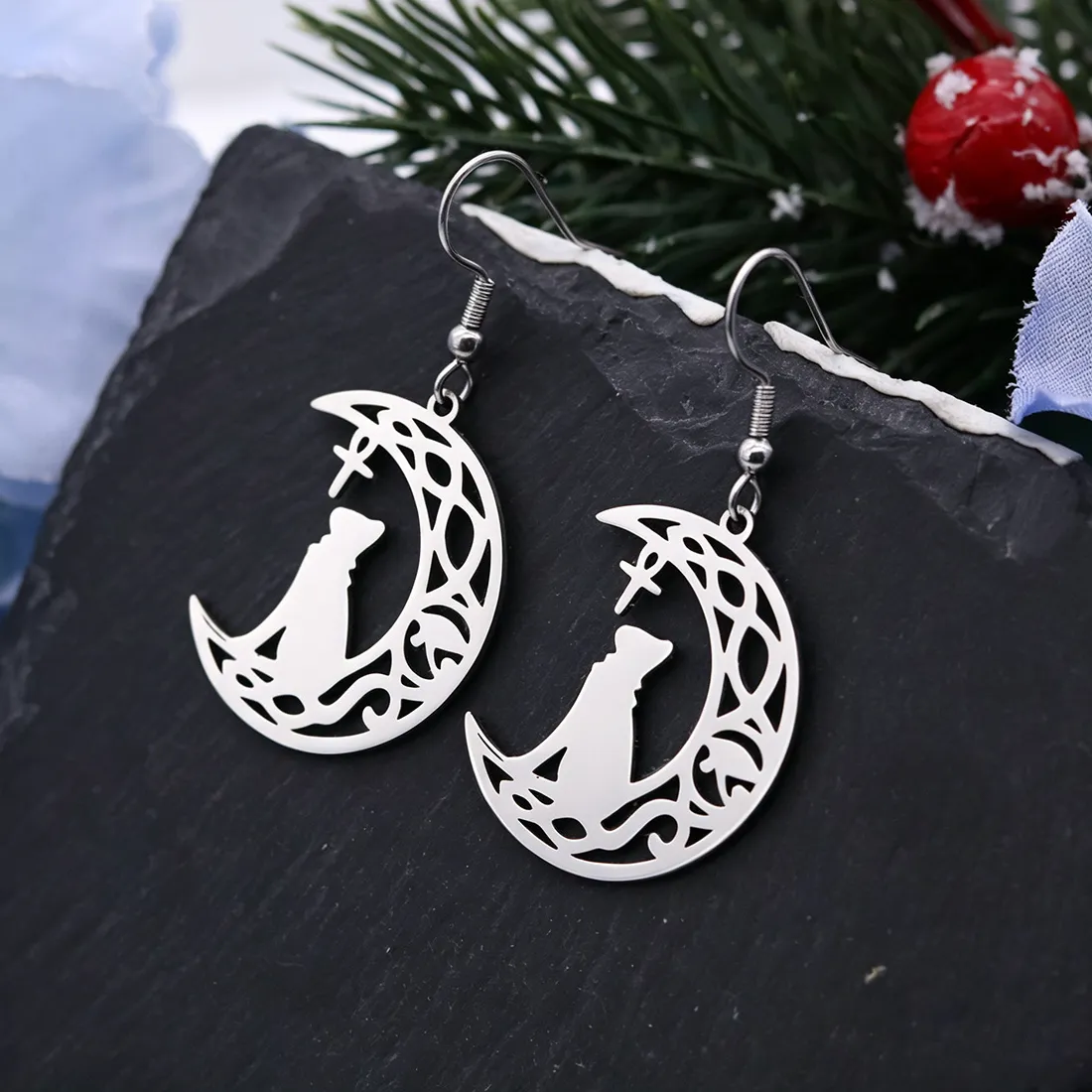 Authentic Kinitial Crescent Moon Cat Hook Earrings Ankh Eye Of Horus Dangle Drop Earrings Jewelry Girls