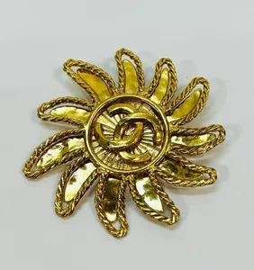 Authentic Solar Blessing - Vintage Gold Plated Sun Motif Brooch from Japan