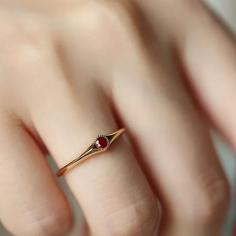 Authentic Classic Art Ruby Rings Slim Stacked Style Light Fine Red Ring Suitable For Daily Wearing Jewelry