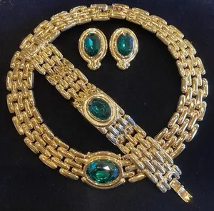 Authentic The Verdant Sovereign: Vintage Givenchy Emerald-Glass Gold-Plated Parure